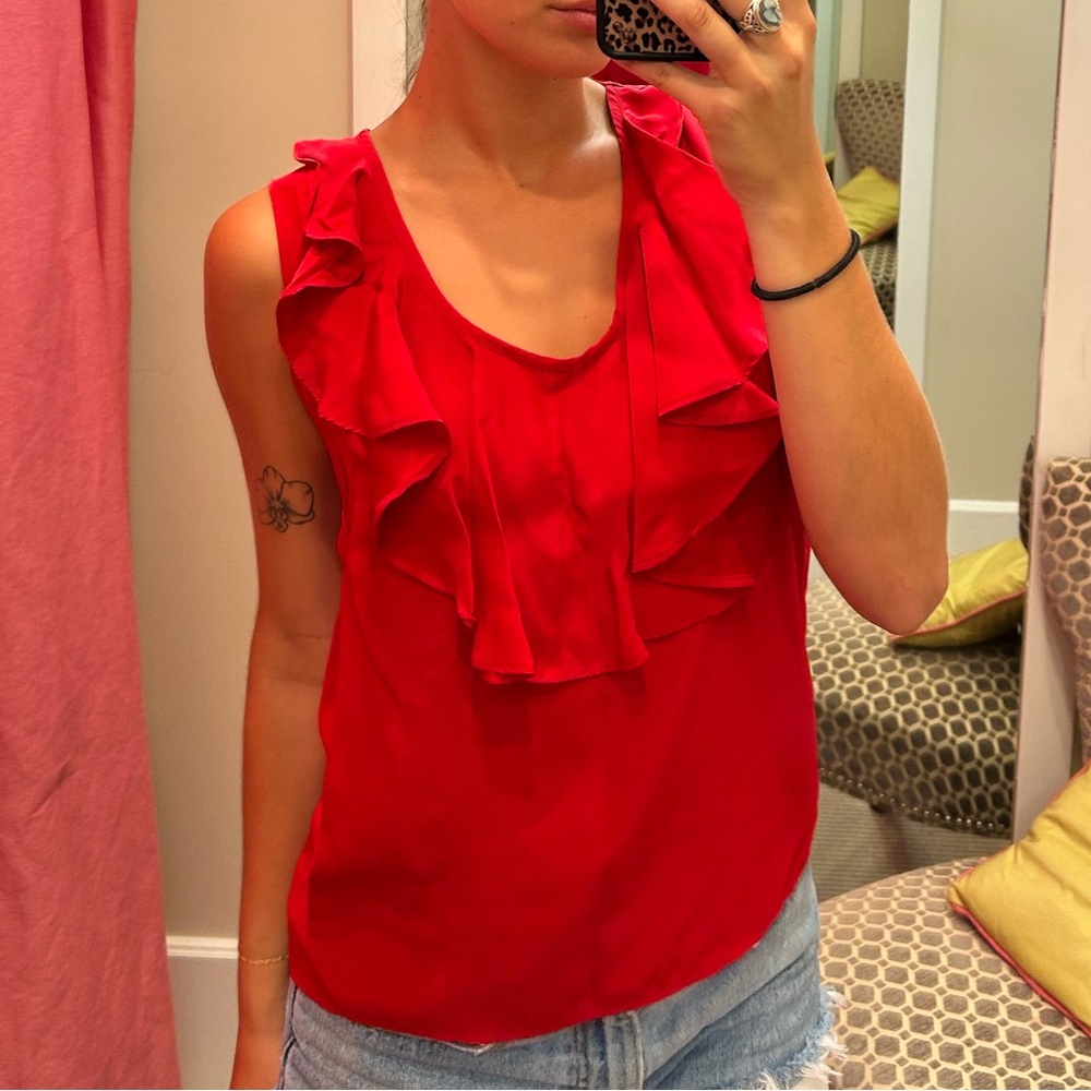 Elegant Red Ruffled Tank Top